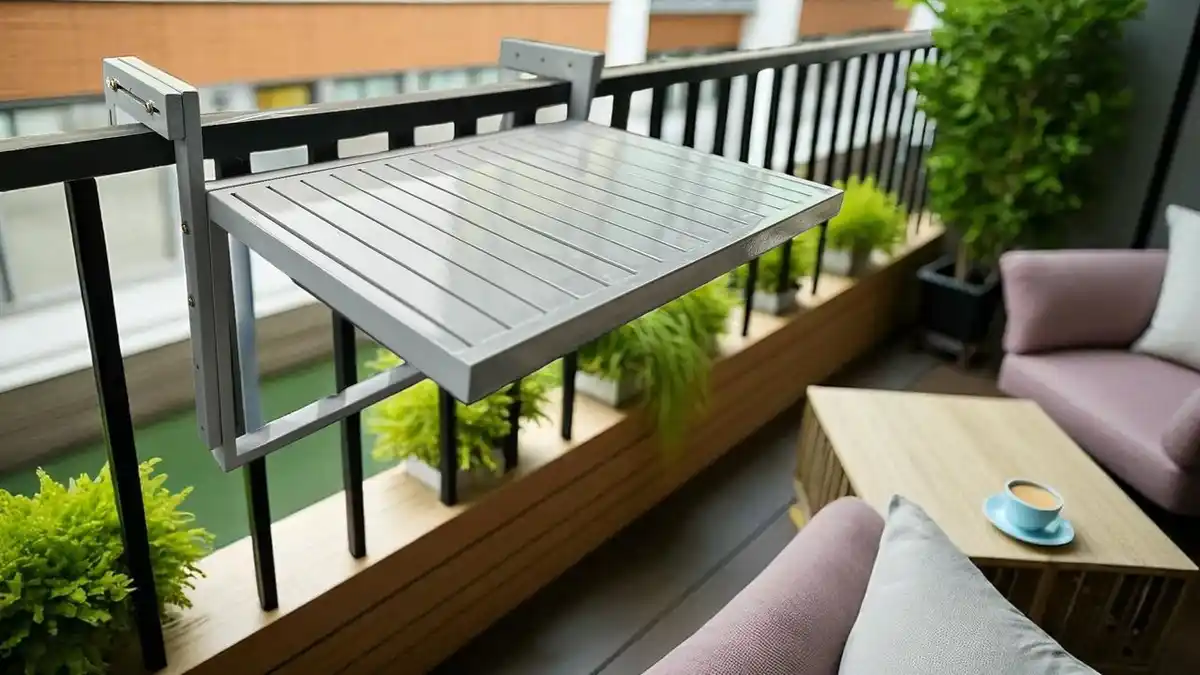 Bild 4 von Klappbarer Balkon-Hängetisch aus FSC Akazienholz, ca. 64 x 76 x 51 cm – Hellgrau