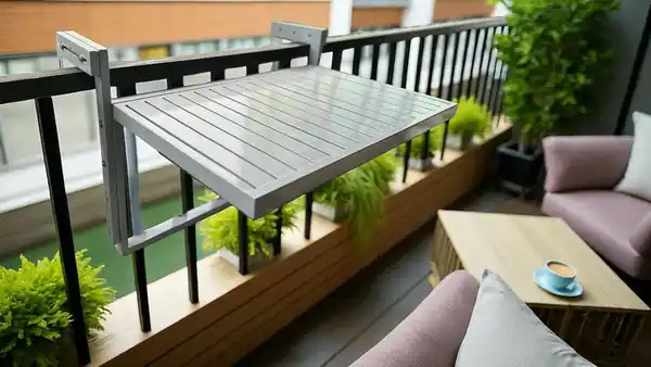 Bild 4 von Klappbarer Balkon-Hängetisch aus FSC Akazienholz, ca. 64 x 76 x 51 cm – Hellgrau