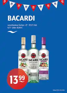 BACARDI verschiedene Sorten 27 - 37,5 % Vol.
