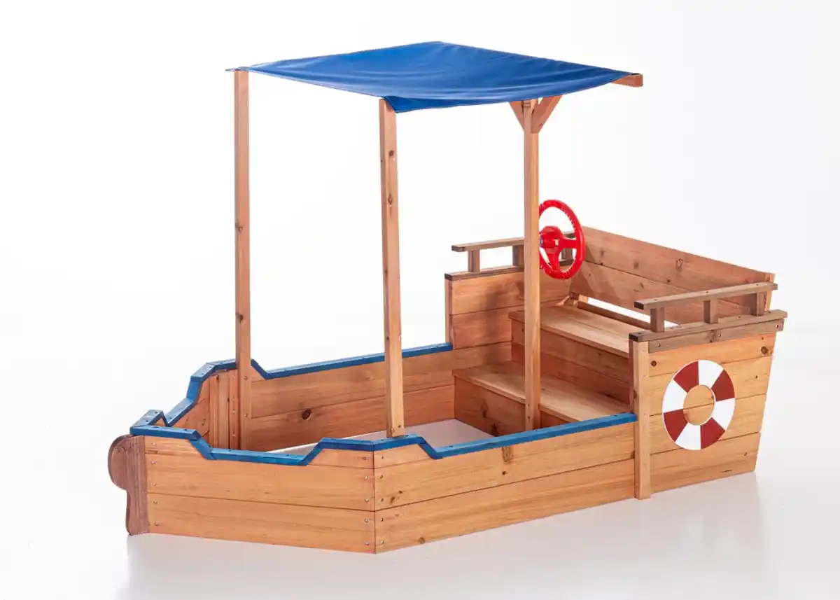 Bild 1 von Sandkasten Schiffsoptik aus 100% massivem Tannenholz, ca.160cm x 78 cm x 100 cm