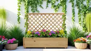 Pflanzkasten mit Rankgitter aus Kiefernholz, ca. 128 x 44 x 104 cm