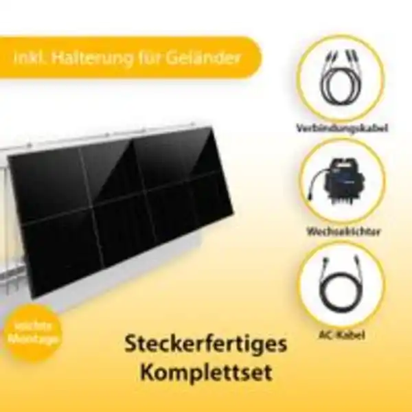 Bild 2 von VALE Balkonkraftwerk 800 Watt Full Black - mit Halterung, 5m AC-Kabel & Zubehör