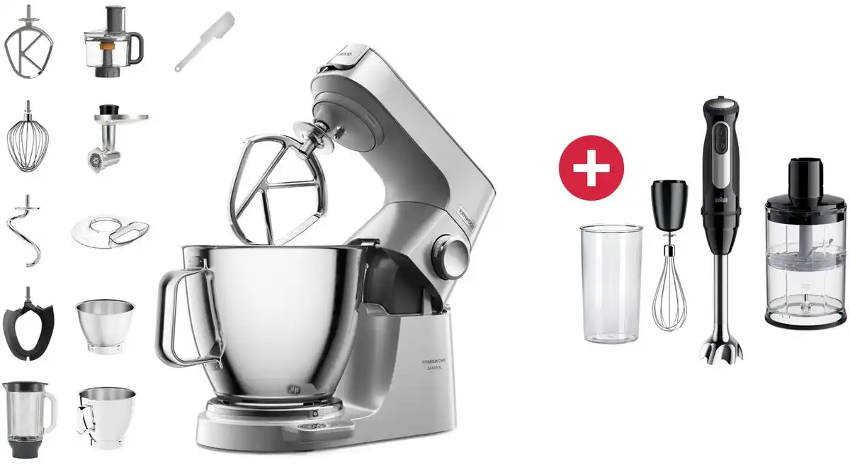 Bild 1 von KVL85.594SI Titanium Chef Baker XL Küchenmaschine  + Dein Geschenk: Braun MQ 55254 M MultiQuick 5 Pro Edelstahl-Stabmixer