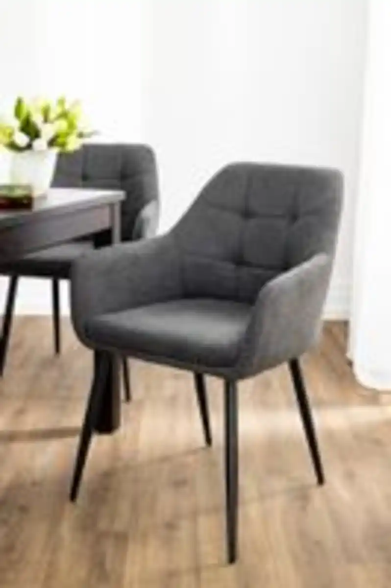 Bild 2 von 2er-Set Esszimmerstuhl, gepolstert aus Samtbezug, ca. 61 x 59 x 84,5 cm - Anthrazit