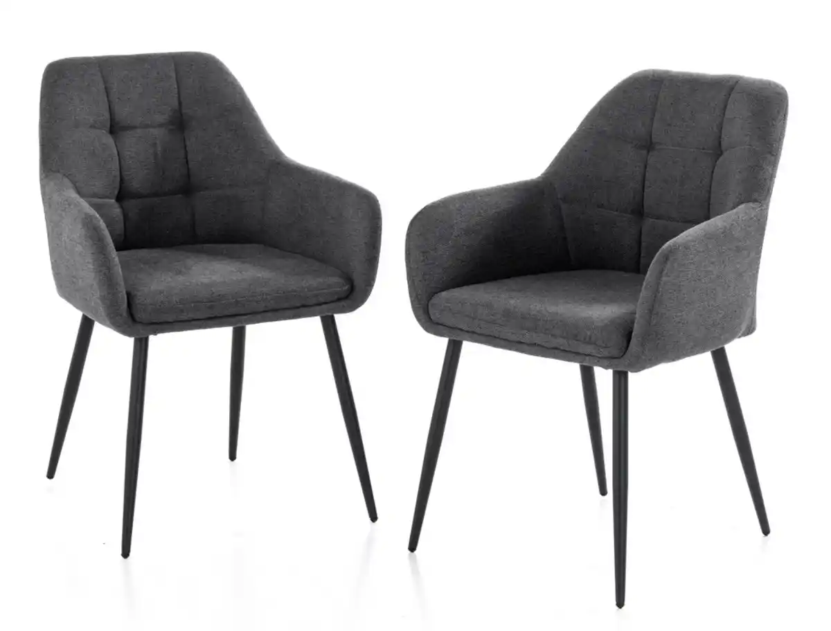 Bild 1 von 2er-Set Esszimmerstuhl, gepolstert aus Samtbezug, ca. 61 x 59 x 84,5 cm - Anthrazit