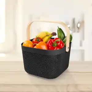 Aufbewahrungskorb mit Bambusgriff, ca. 24x25,5x17,5 cm