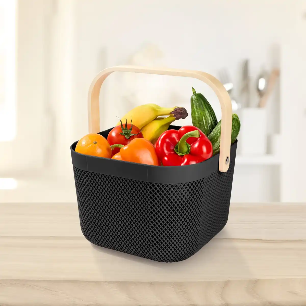 Bild 1 von Aufbewahrungskorb mit Bambusgriff, ca. 24x25,5x17,5 cm