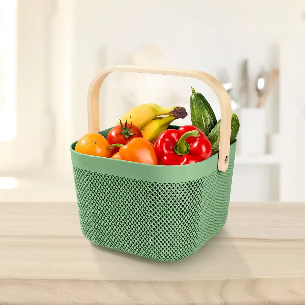 Bild 1 von Aufbewahrungskorb mit Bambusgriff, ca. 24x25,5x17,5 cm