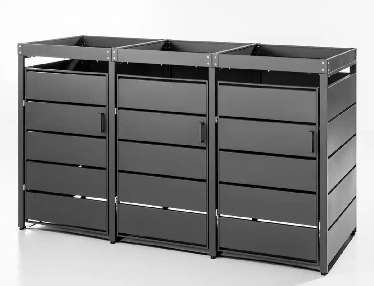 Bild 1 von 3er Mülltonnenverkleidung mit Pflanzdach aus Edelstahl, ca. 196 x 80 x 124 cm - Anthrazit