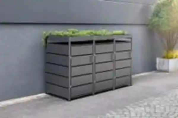 Bild 2 von 3er Mülltonnenverkleidung mit Pflanzdach aus Edelstahl, ca. 196 x 80 x 124 cm - Anthrazit