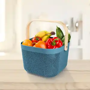 Aufbewahrungskorb mit Bambusgriff, ca. 24x25,5x17,5 cm