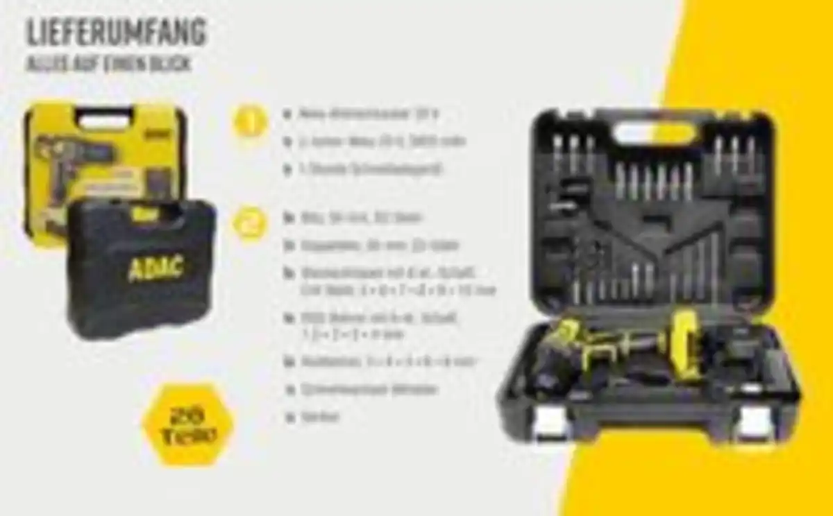 Bild 3 von ADAC Akkubohrschrauber 20V, Li-Ionen, inkl. Zubehör 28 teilig