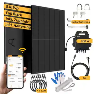 VALE Balkonkraftwerk 800 Watt Full Black - mit Halterung, 5m AC-Kabel & Zubehör