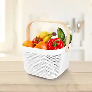 Aufbewahrungskorb mit Bambusgriff, ca. 24x25,5x17,5 cm