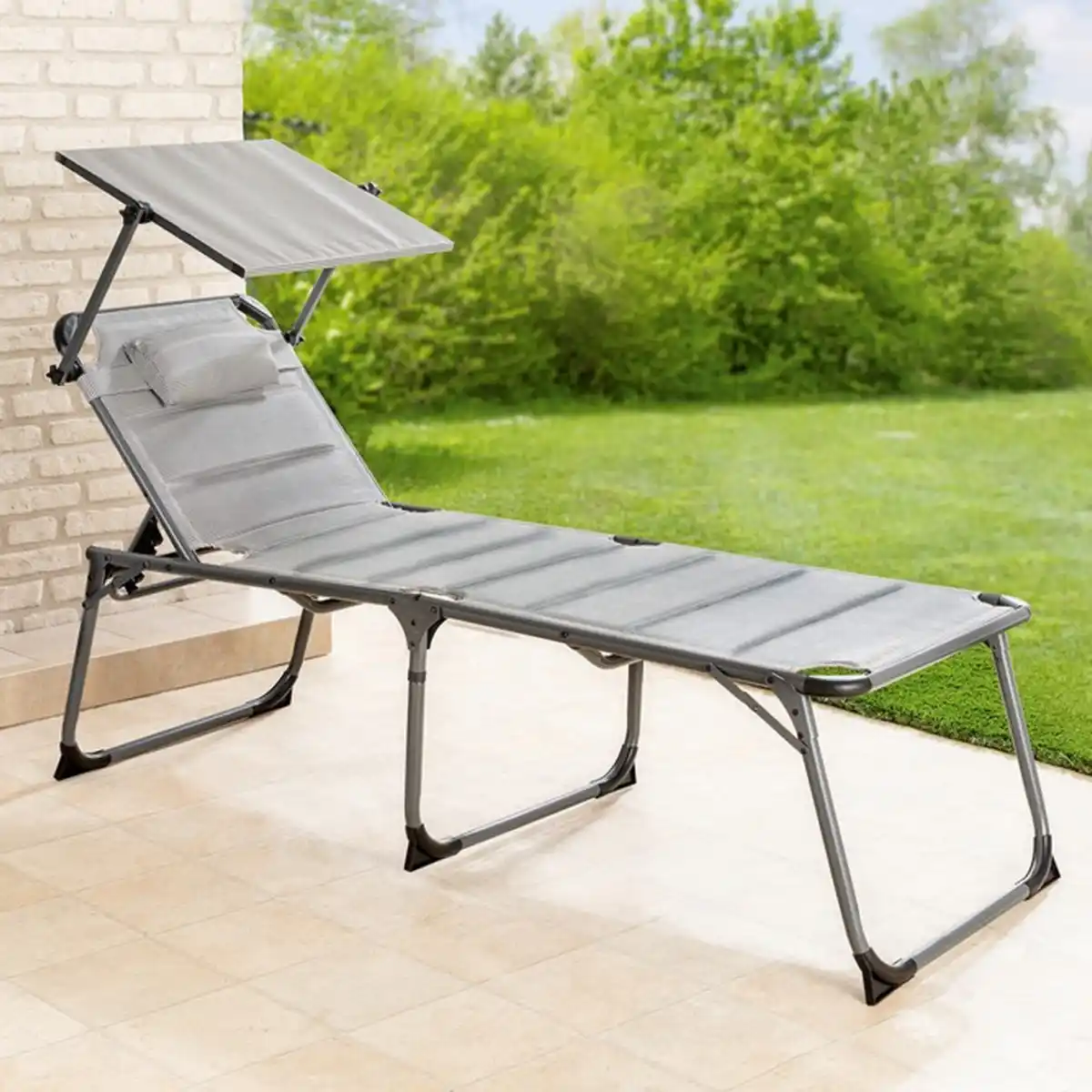Bild 4 von Komfort-Sonnenliege inkl. Kissen gepolstert aus Aluminium, ca. 193 x 67 x 32 cm - Grau