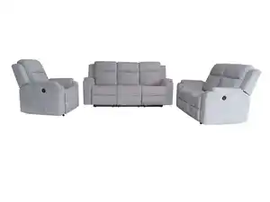 3tlg. Relaxsofa-Set aus Chenille - Hellgrau