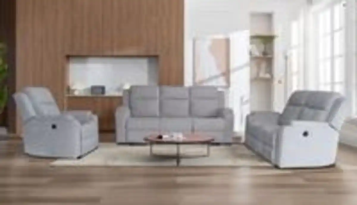 Bild 2 von 3tlg. Relaxsofa-Set aus Chenille - Hellgrau