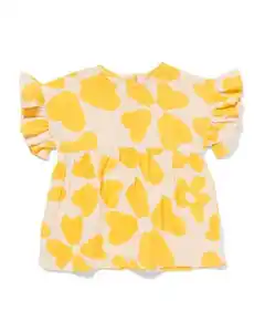 Baby-Kleid, A-Linie, Musselin, Blumen gelb