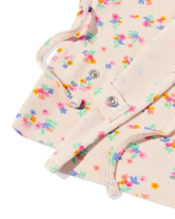 Bild 3 von Newborn-Wickel-T-Shirt, gerippt, Blumen sandfarben