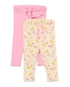 Baby-Leggings mit Rippenstruktur, Blumen – 2 Stück rosa