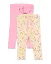 Bild 1 von Baby-Leggings mit Rippenstruktur, Blumen – 2 Stück rosa