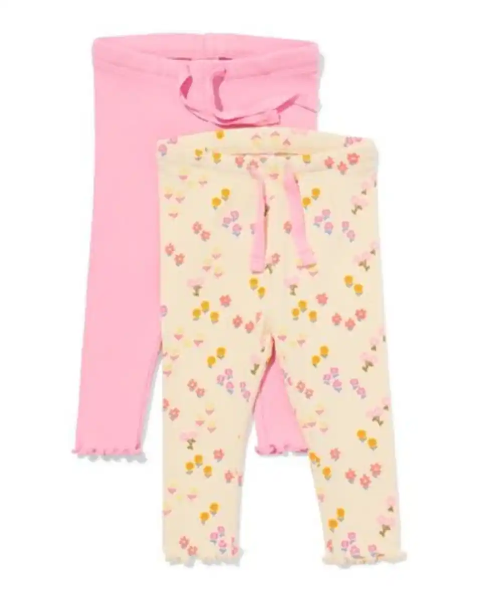 Bild 1 von Baby-Leggings mit Rippenstruktur, Blumen – 2 Stück rosa
