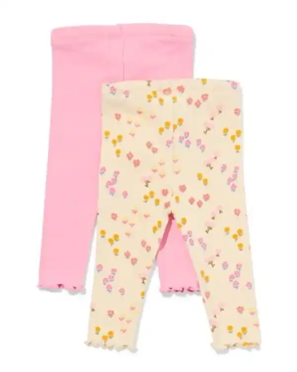 Bild 2 von Baby-Leggings mit Rippenstruktur, Blumen – 2 Stück rosa