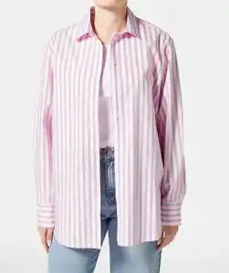 Popeline-Bluse, rose getreift