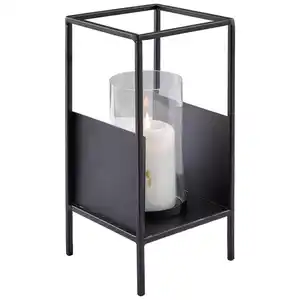 Ambia Home Windlicht, Klar, Schwarz, Metall, Glas, 13x25.5x13 cm, Glaseinsatz, Dekoration, Windlichter & Laternen, Windlichter