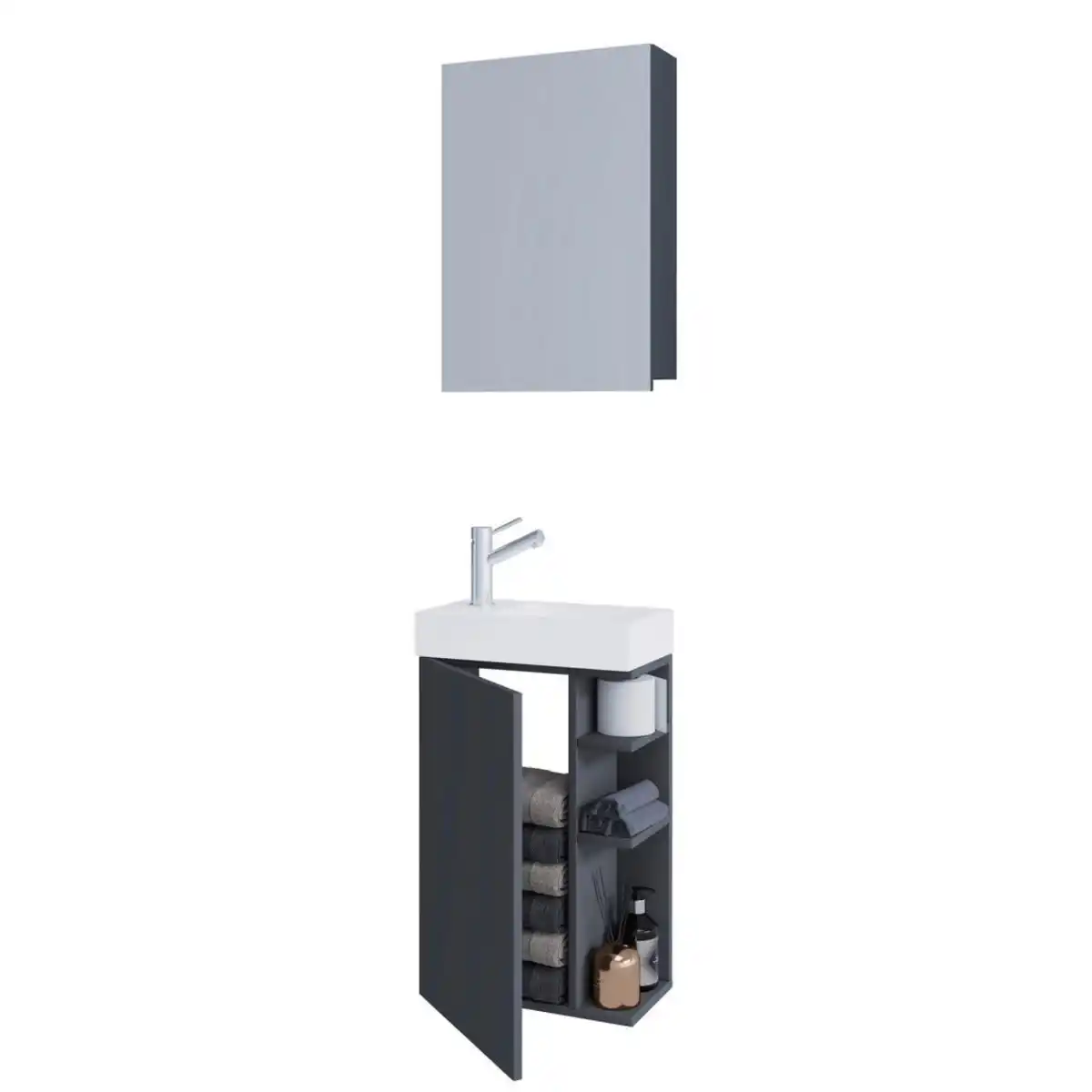 Bild 1 von Mid.you Gästebad, Anthrazit, Holzwerkstoff, 3-teilig, 2 Fächer, 40 cm, Badezimmer, Gäste-WC
