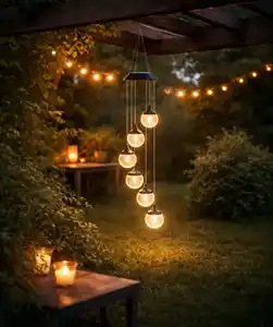 Solar-Windspiel Glaskugeln, schwarz