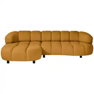 Welnova Ecksofa, Currygelb, Textil, Eiche, vollmassiv, 3-Sitzer, Ottomane links, L-Form, 284x183 cm, Made in Europe, FSC Mix, Stoffauswahl, seitenverkehrt erhältlich, Hocker Rücken echt, Wohnzimmer