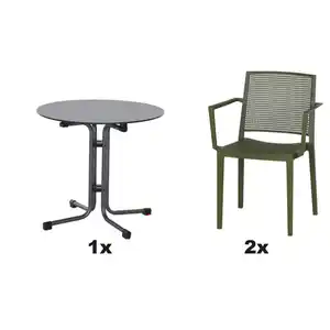 Siena Garden Gartengarnitur Urban Lights, Grün, Metall, Kunststoff, 3-teilig, 80x80x80 cm, Tisch klappbar, gastro- und objekttauglich, wetterbeständig, Stühle stapelbar, Gartenmöbel, Gartenmöbel