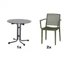 Bild 1 von Siena Garden Gartengarnitur Urban Lights, Grün, Metall, Kunststoff, 3-teilig, 80x80x80 cm, Tisch klappbar, gastro- und objekttauglich, wetterbeständig, Stühle stapelbar, Gartenmöbel, Gartenmöbel