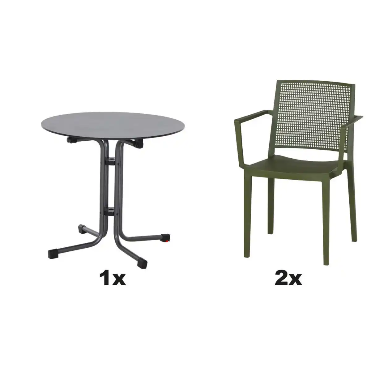 Bild 1 von Siena Garden Gartengarnitur Urban Lights, Grün, Metall, Kunststoff, 3-teilig, 80x80x80 cm, Tisch klappbar, gastro- und objekttauglich, wetterbeständig, Stühle stapelbar, Gartenmöbel, Gartenmöbel