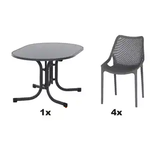 Siena Garden Gartengarnitur Urban Lights, Anthrazit, Grau, Metall, Kunststoff, 5-teilig, 90x81x138 cm, Tisch klappbar, wetterbeständig, Stühle stapelbar, Gartenmöbel, Gartenmöbel-Sets