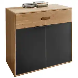 Linea Natura Kommode, Anthrazit, Eiche Bianco, Metall, Eiche, teilmassiv, 2 Fächer, 1 Schublade(n) Schubladen, 100x89x44 cm, Beimöbel erhältlich, stehend, Wohnzimmer, Kommoden & Sideboards, Kommod