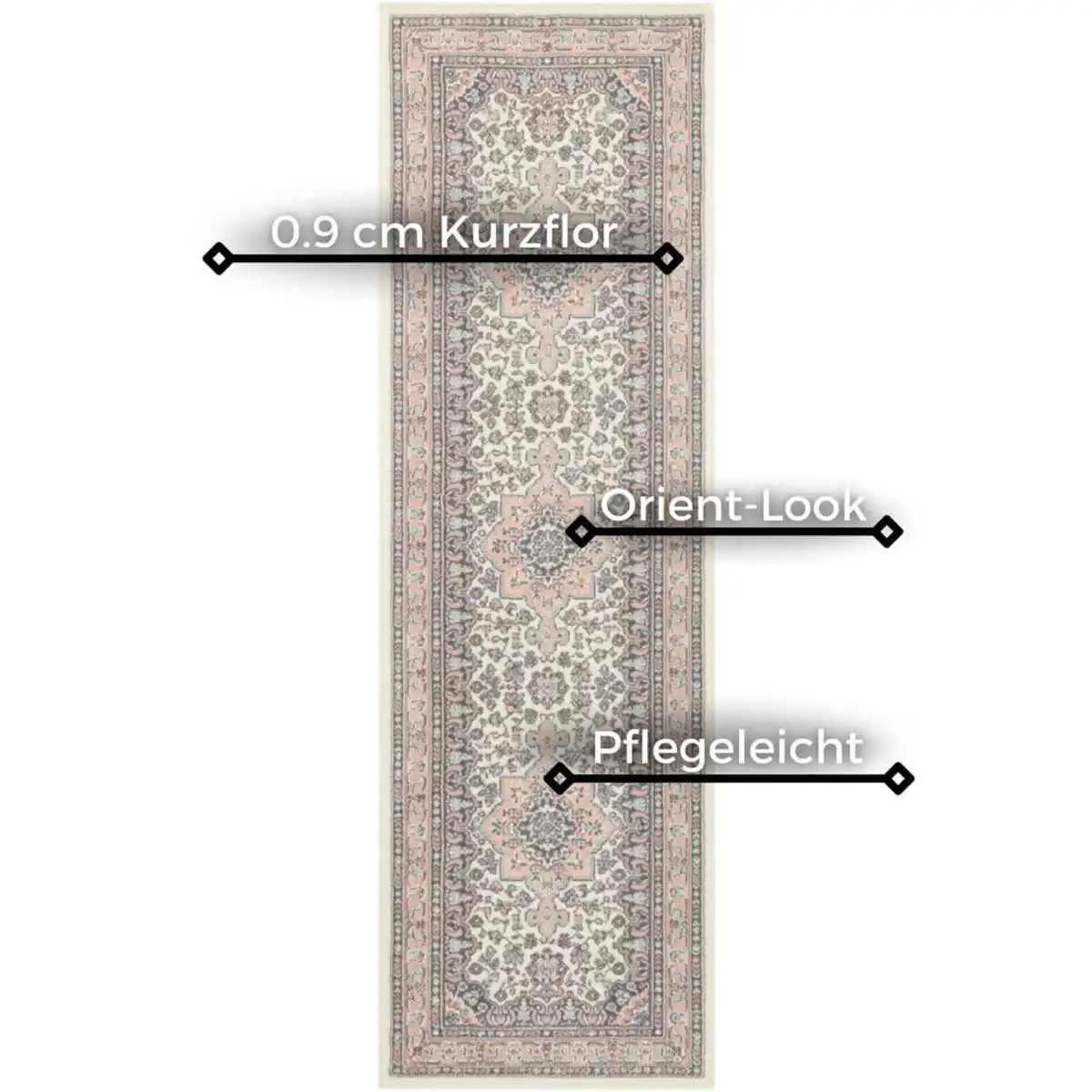 Bild 1 von Hanse Home Läufer Mirkan, Creme, Hellrosa, Kunststoff, orientalisch, rechteckig, 80x250 cm, Oeko-Tex® Standard 100, für Fußbodenheizung geeignet, in verschiedenen Größen erhältlich, pflegeleic