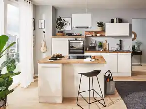 Küchenblock Gabriel mit Geräten ca. 290-150 cm Weiß, Weiß Hochglanz