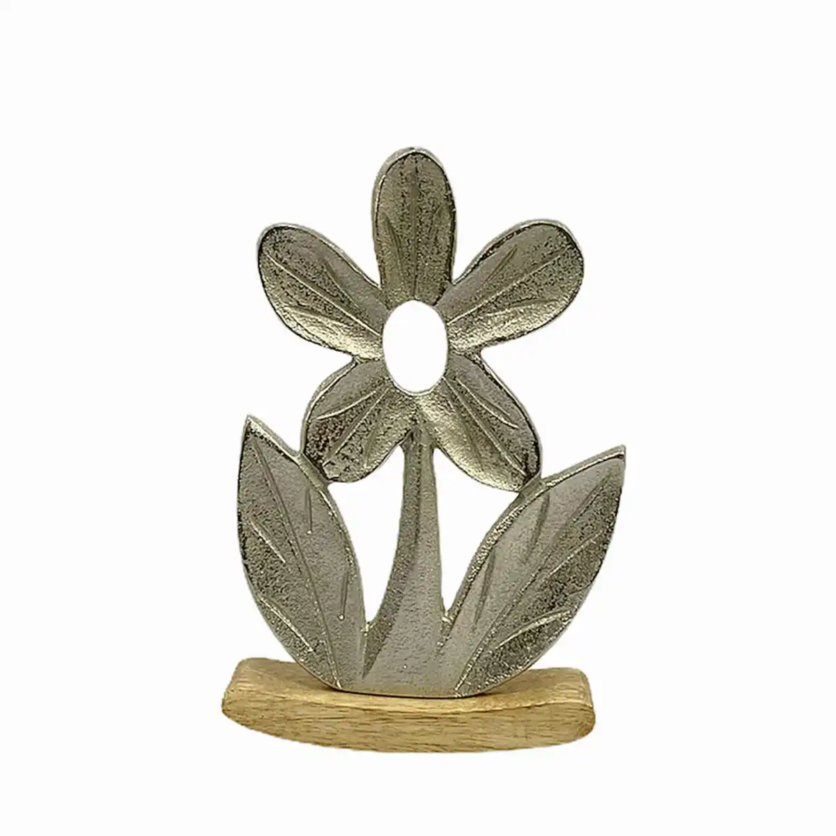 Bild 1 von Dekoblume, Braun, Silber, Holz, Metall, Mangoholz, massiv, Uni, Blume, 16.5x24.5x3.5 cm, Kunsthandwerk, Dekoration, Skulpturen & Dekoobjekte, Dekoobjekte