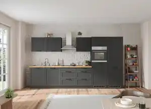 Küchenzeile Meran mit Geräten ca. 360 cm Grau/Eiche Dekor, Grau, Eiche Wotan