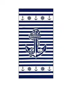 Mikrofaser-Strandlaken, weiß/dunkelblau