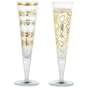 Ritzenhoff Champagnerglas Goldnacht, Gold, Glas, 2-teilig, 205 ml, 7.2x24x7.2 cm, Fsc, Made in Germany, Essen & Trinken, Gläser, Champagner- & Sektgläser