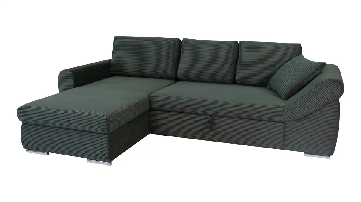 Bild 1 von Ecksofa Schlaffunktion Bettkasten grün Cord 261 cm - RAMONA