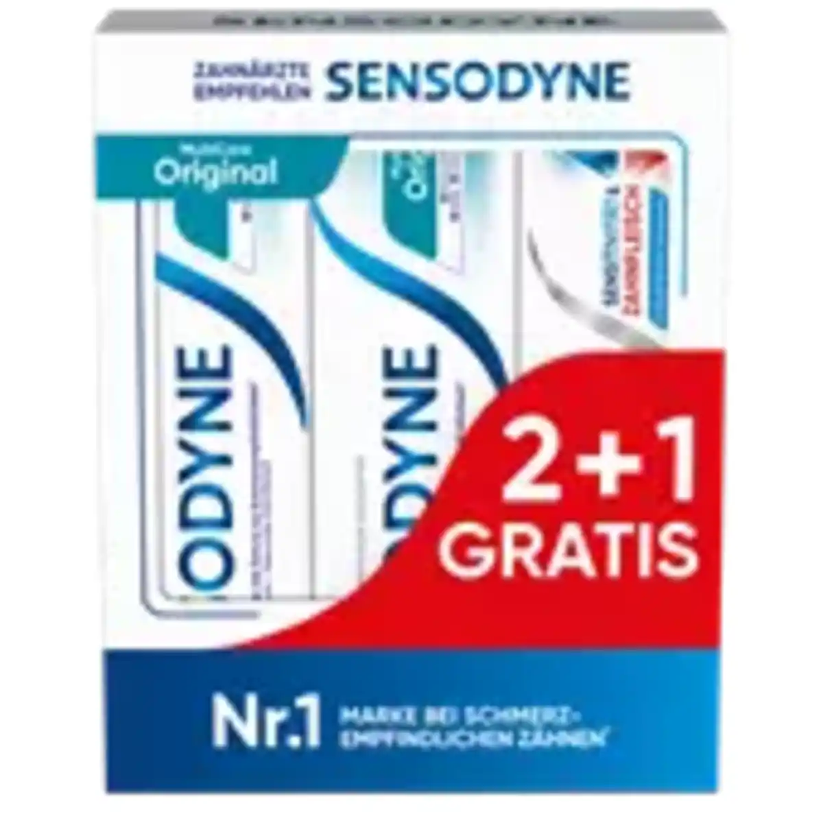 Bild 1 von Sensodyne MultiCare Original Zahncreme 2 x 75 ml + Sensitivität & Zahnfleisch 75 ml gratis