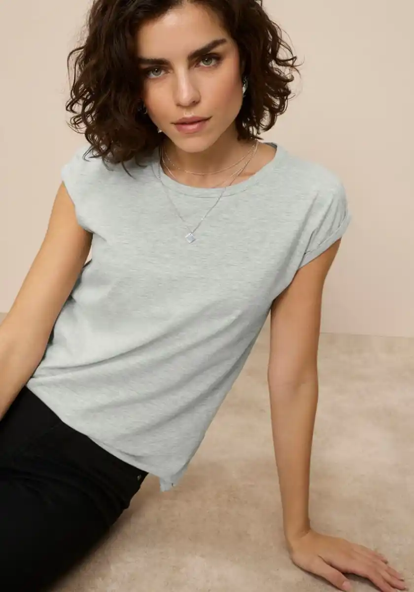 Bild 1 von Tamaris T-Shirt Regular Fit, mit überlappenden Schultern, Kurzarm mit Aufschlag