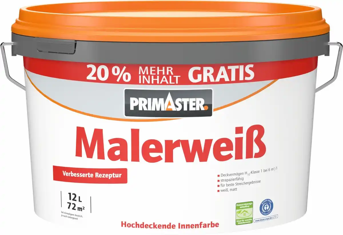Bild 1 von Primaster Wandfarbe Malerweiß matt 12 L + 20% gratis