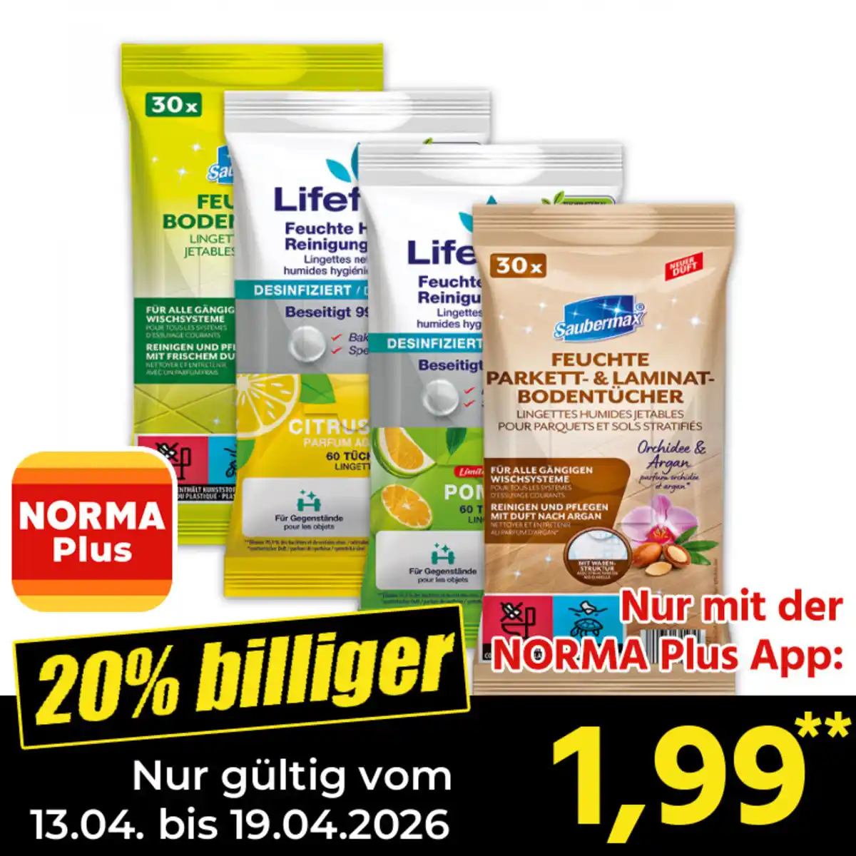 Bild 1 von Saubermax/Lifeform Feuchte Boden-/ Reinigungstücher