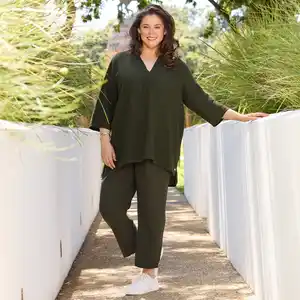 Damen-Hose aus Viskose und Leinen, große Größen