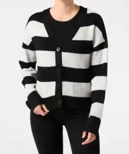 Gestreifte Strickjacke, schwarz/grau